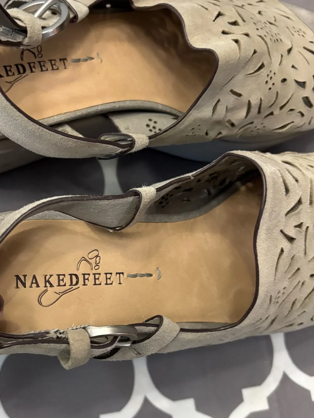 Naked Feet Pegasi laser-cut suede platform leather wedge sandals